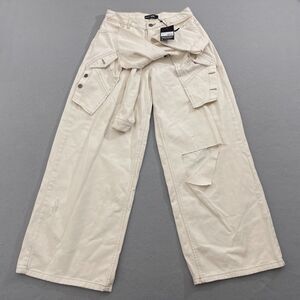 Missguided + Sean John Baggy Jeans tie Jacket Women 6 Distressed Street Wear NWT